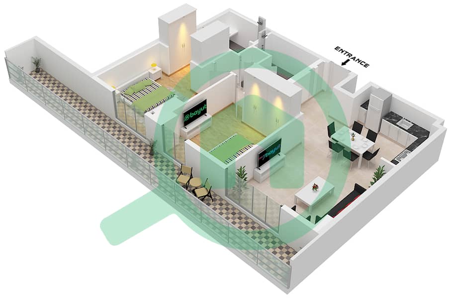 Clearpoint Building 1 - 2 Bedroom Apartment Type/unit 2E / UNIT 13 FLOOR 1 Floor plan Type 2E Unit 13 Floor 1 interactive3D