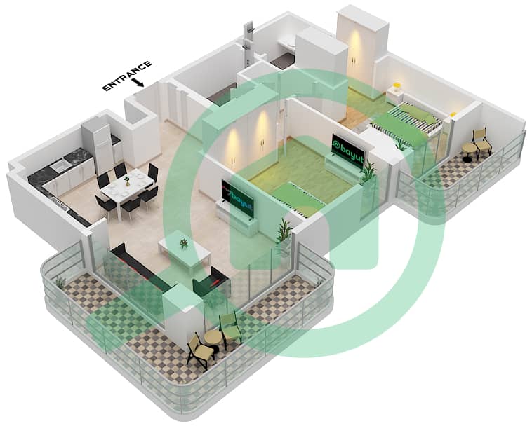 المخططات الطابقية لتصميم النموذج / الوحدة 2K / UNIT 4 FLOOR 2-5 شقة 2 غرفة نوم - مبنى كلير بوينت 1 Type 2K Unit 4 Floor 2-5 interactive3D