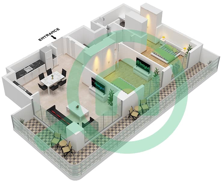Здание Клирпоинт 1 - Апартамент 2 Cпальни планировка Тип/мера 3B / UNIT 10 FLOOR 1 Type 3B Unit 10 Floor 1 interactive3D