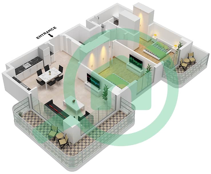 Clearpoint Building 1 - 2 Bedroom Apartment Type/unit 3J / UNIT 12,16 FLOOR 2-7 Floor plan Type 3J Unit 16 Floor 2-5 
Unit 12 Floor 6-7 interactive3D