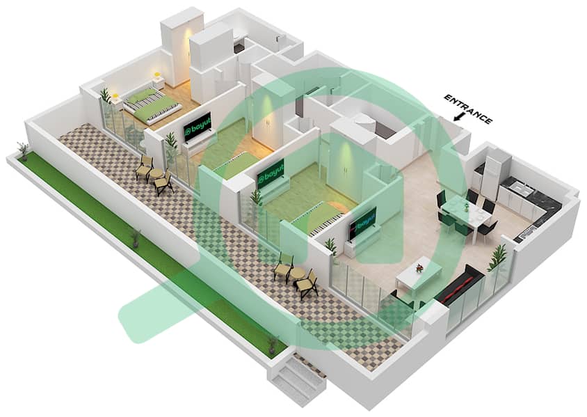 Clearpoint Building 1 - 3 Bedroom Apartment Type/unit 1A / UNIT 16 FLOOR 1 Floor plan Type 1A Unit 16 Floor 1 interactive3D
