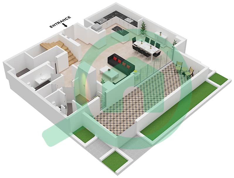 Здание Клирпоинт 1 - Апартамент 3 Cпальни планировка Тип/мера 1B / UNIT G01,G03 DUPLEX Type 1B Unit G01 Ground Floor interactive3D