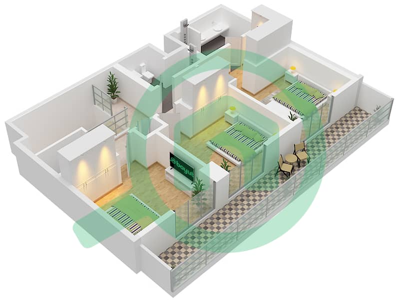 Здание Клирпоинт 1 - Апартамент 3 Cпальни планировка Тип/мера 1B / UNIT G01,G03 DUPLEX Type 1B Unit G03 First Floor interactive3D
