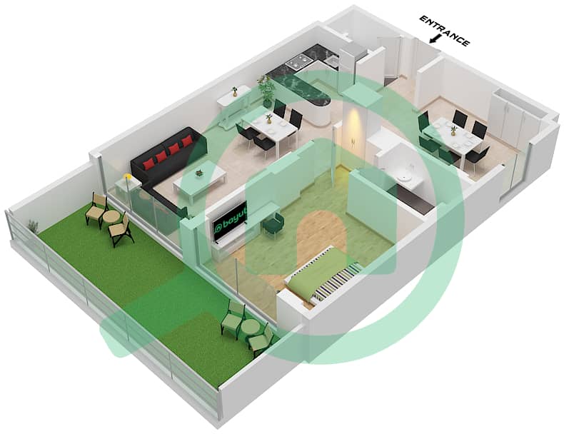 Binghatti Galaxy Tower B - 1 Bedroom Apartment Type 1 Floor plan Type 1 interactive3D