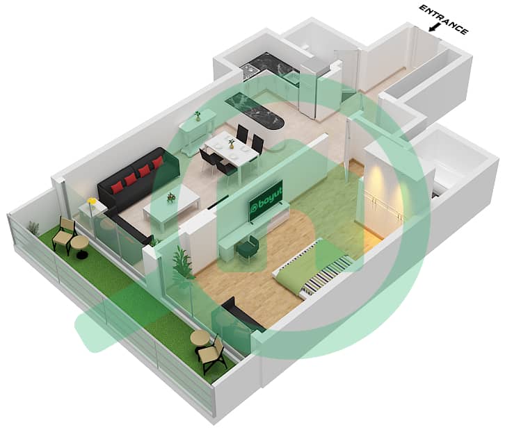 Binghatti Galaxy Tower B - Апартамент 1 Спальня планировка Тип 2 Type 2 interactive3D