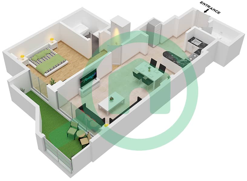 Binghatti Galaxy Tower B - 1 Bedroom Apartment Type 3 Floor plan Type 3 interactive3D