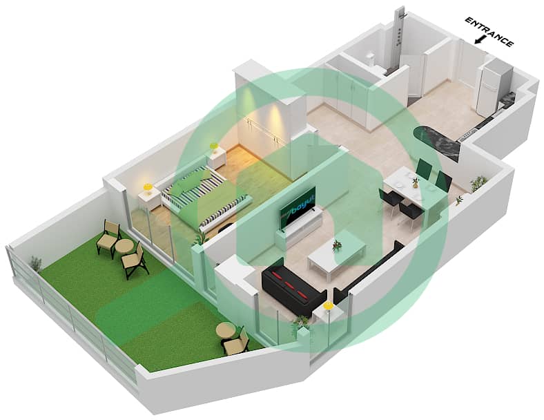 المخططات الطابقية لتصميم النموذج 5 شقة 1 غرفة نوم - بن غاطي جالاكسي برج B Type 5 interactive3D