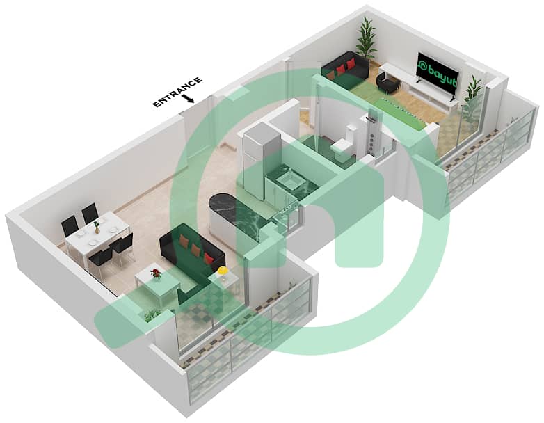 Binghatti Galaxy Tower B - Апартамент 1 Спальня планировка Тип 6 Type 6 interactive3D