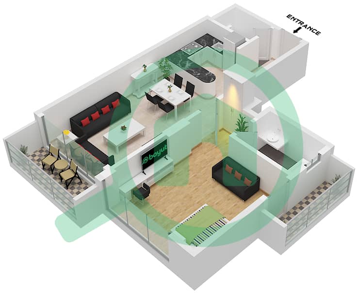 Binghatti Galaxy Tower B - 1 Bedroom Apartment Type 7 Floor plan Type 7 interactive3D