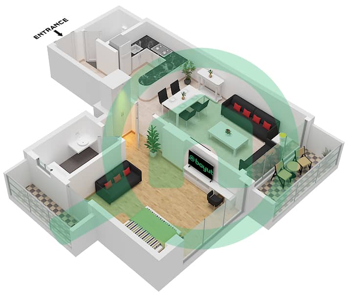 Binghatti Galaxy Tower B - 1 Bedroom Apartment Type 9 Floor plan Type 9 interactive3D