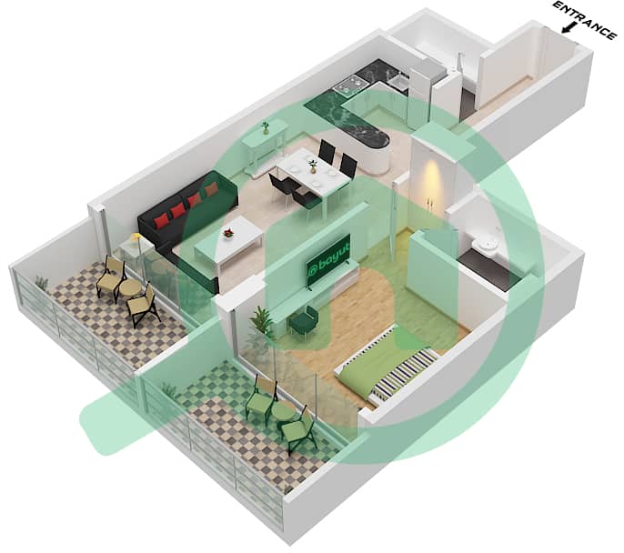 Binghatti Galaxy Tower B - 1 Bedroom Apartment Type 11 Floor plan Type 11 interactive3D