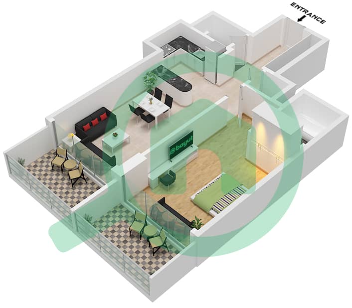 Binghatti Galaxy Tower B - 1 Bedroom Apartment Type 12 Floor plan Type 12 interactive3D