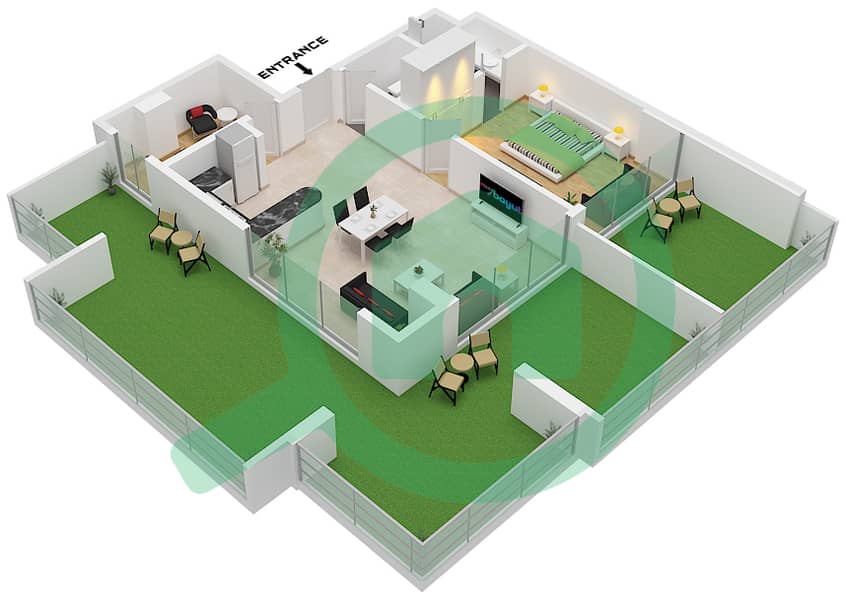 Binghatti Galaxy Tower B - 1 Bedroom Apartment Type 14 Floor plan Type 14 interactive3D