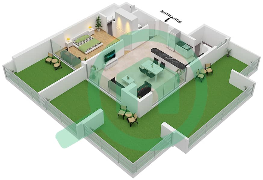 Binghatti Galaxy Tower B - Апартамент 1 Спальня планировка Тип 15 Type 15 interactive3D