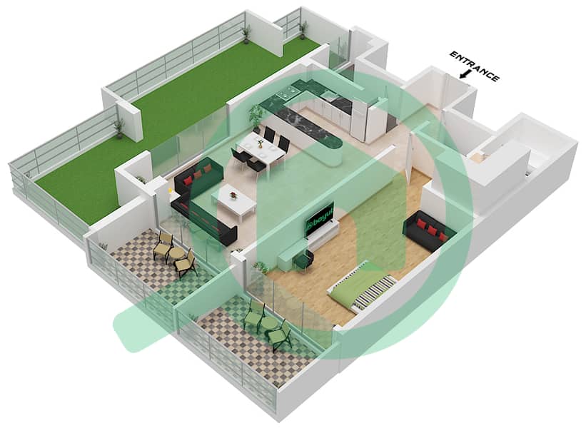 Binghatti Galaxy Tower B - 1 Bedroom Apartment Type 16 Floor plan Type 16 interactive3D