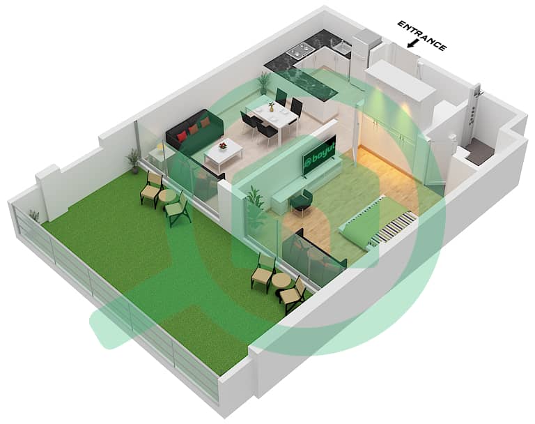 Binghatti Galaxy Tower B - 1 Bedroom Apartment Type 17 Floor plan Type 17 interactive3D