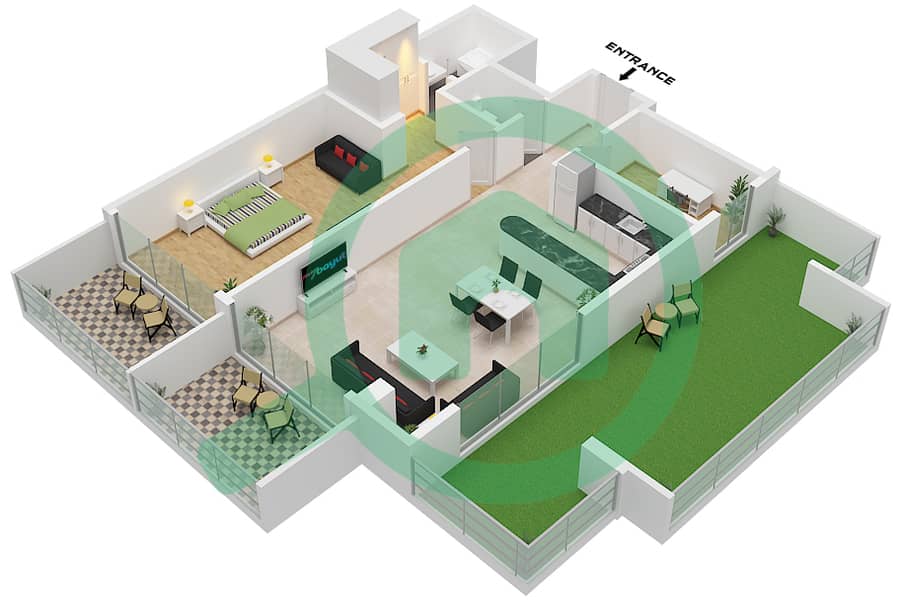 Binghatti Galaxy Tower B - 1 Bedroom Apartment Type 18 Floor plan Type 18 interactive3D