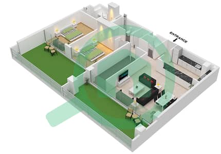 المخططات الطابقية لتصميم النموذج 1 شقة 2 غرفة نوم - بن غاطي جالاكسي برج B