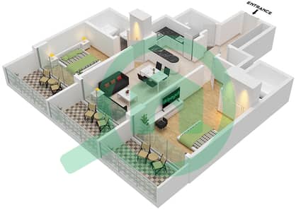 المخططات الطابقية لتصميم النموذج 2 شقة 2 غرفة نوم - بن غاطي جالاكسي برج B