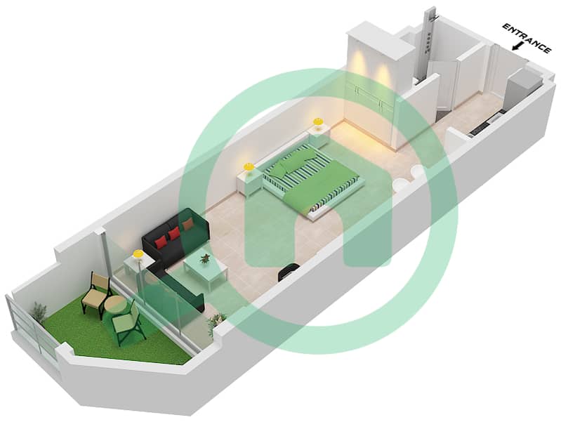 Binghatti Galaxy Tower B - Апартамент Студия планировка Тип 2 Type 2 interactive3D