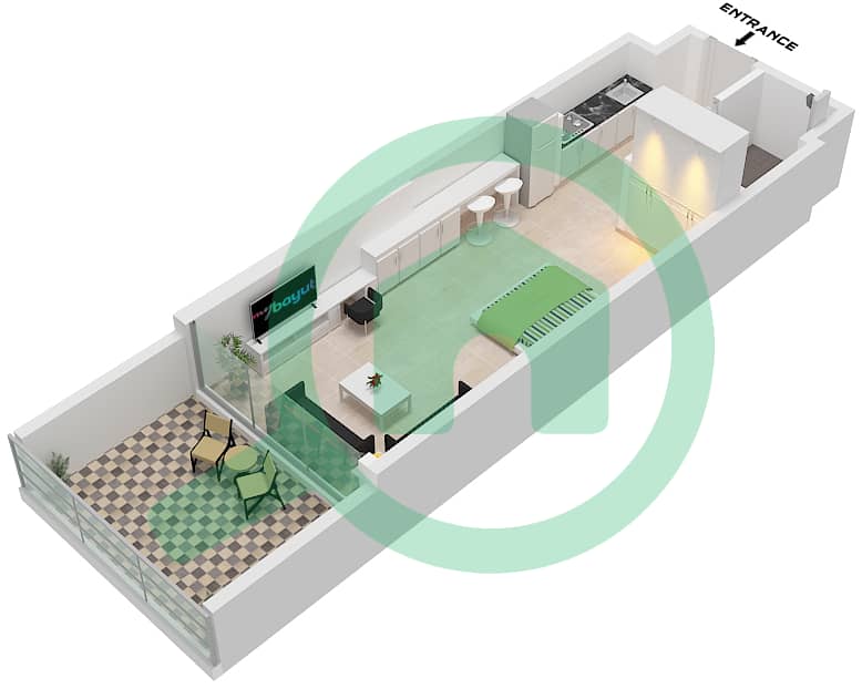 Binghatti Galaxy Tower B - Апартамент Студия планировка Тип 6 Type 6 interactive3D