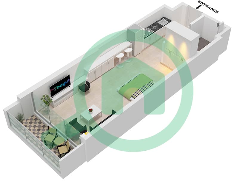 Binghatti Galaxy Tower B - Studio Apartment Type 7 Floor plan Type 7 interactive3D