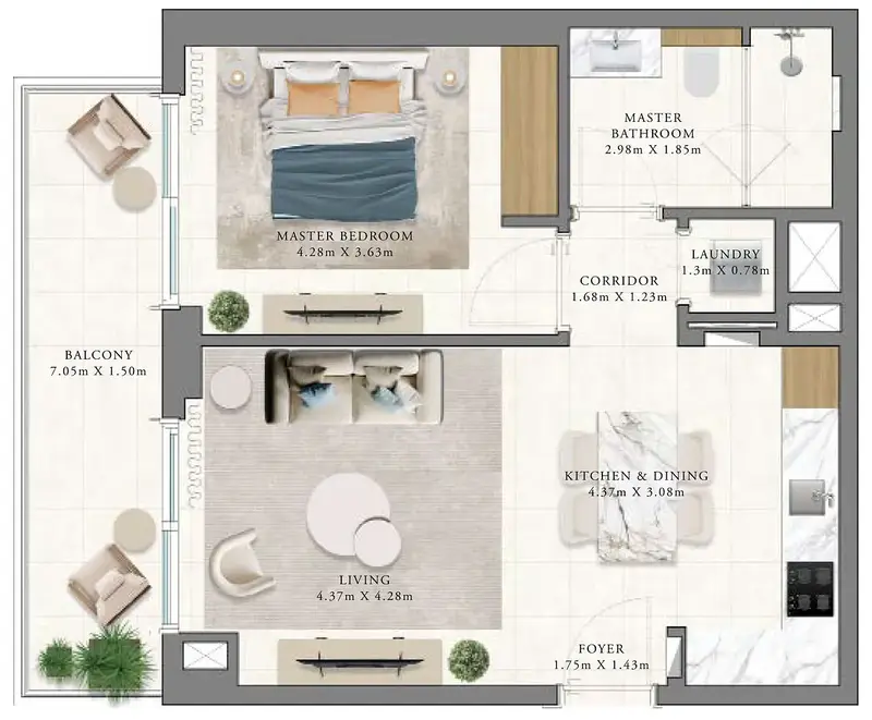 1 BR floor plan