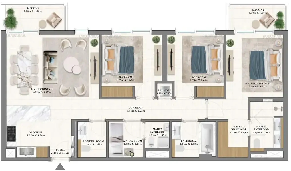 3 BR floor plan