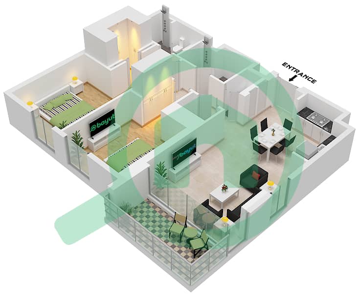 Парксайд Вьюс - Апартамент 2 Cпальни планировка Тип/мера 1A / UNIT 9-12 FLOOR 2-14 Type 1A Unit 12 Floor 2-9
Unit 11 Floor 10-11
Unit 10 Floor 12-13
Unit 9 Floor 14 interactive3D