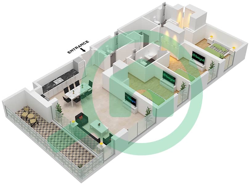 Парксайд Вьюс - Апартамент 3 Cпальни планировка Тип/мера 1/UNIT 1,18 ,20 FLOOR 1-8 Type 1 Unit 18 Floor 1
Unit 1 Floor 2-8
Unit 20 Floor 2-6 interactive3D