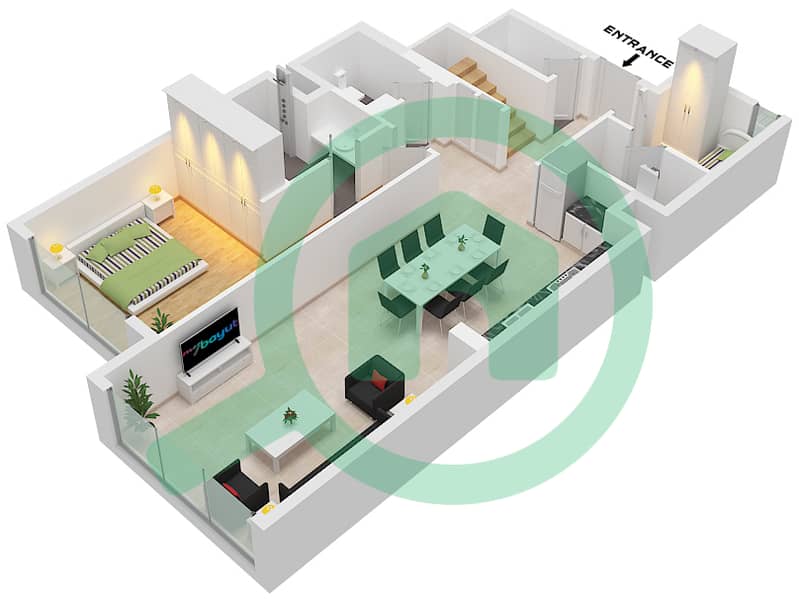 Парксайд Вьюс - Апартамент 3 Cпальни планировка Тип/мера 1/UNIT 1,3,5 FLOOR GROUND Type 1 Unit 1,3,5 Lower Floor Ground interactive3D