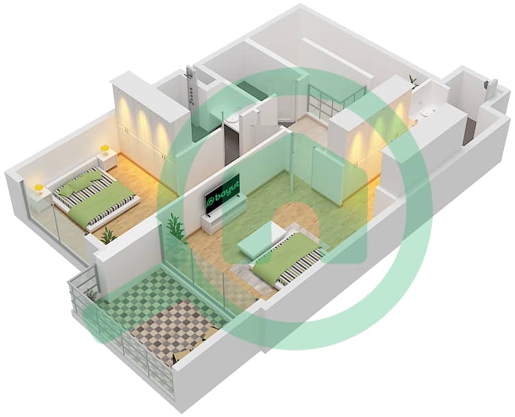 Парксайд Вьюс - Апартамент 3 Cпальни планировка Тип/мера 1/UNIT 1,3,5 FLOOR GROUND Type 1 Unit 1,3,5  Upper Floor Podium interactive3D