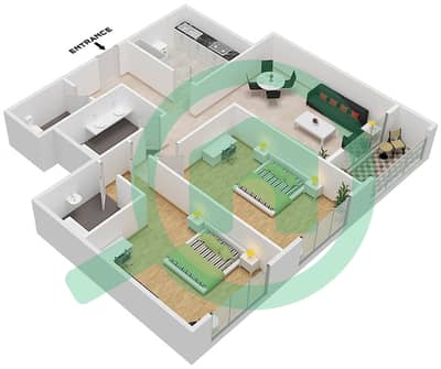 المخططات الطابقية لتصميم الوحدة 04-BLOCK A شقة 2 غرفة نوم - أبراج غلفا