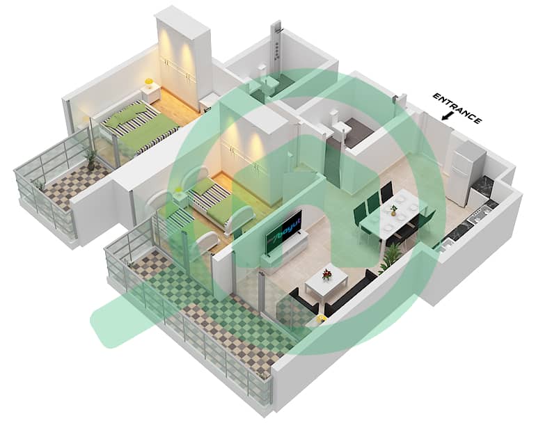 المخططات الطابقية لتصميم النموذج A3 FLOOR 7-18 شقة 2 غرفة نوم - فيستا 3 Type A3 Floor 7-18 interactive3D