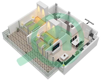 المخططات الطابقية لتصميم النموذج B1 FLOOR 7-44 شقة 2 غرفة نوم - فيستا 3