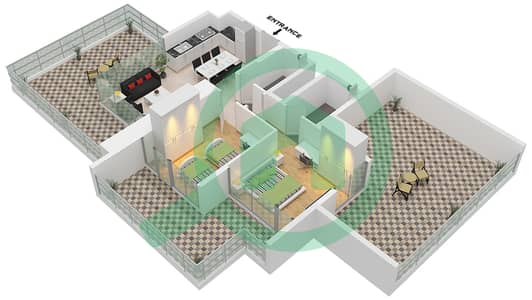 المخططات الطابقية لتصميم النموذج C FLOOR 45 شقة 2 غرفة نوم - فيستا 3