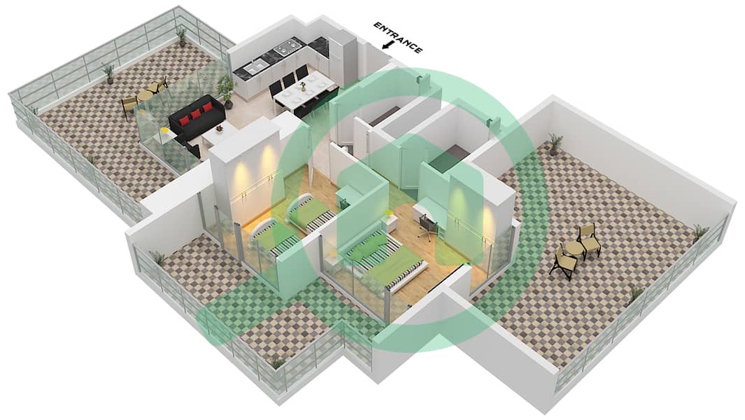 Виста 3 - Апартамент 2 Cпальни планировка Тип C FLOOR 45 Type C Floor 45 interactive3D