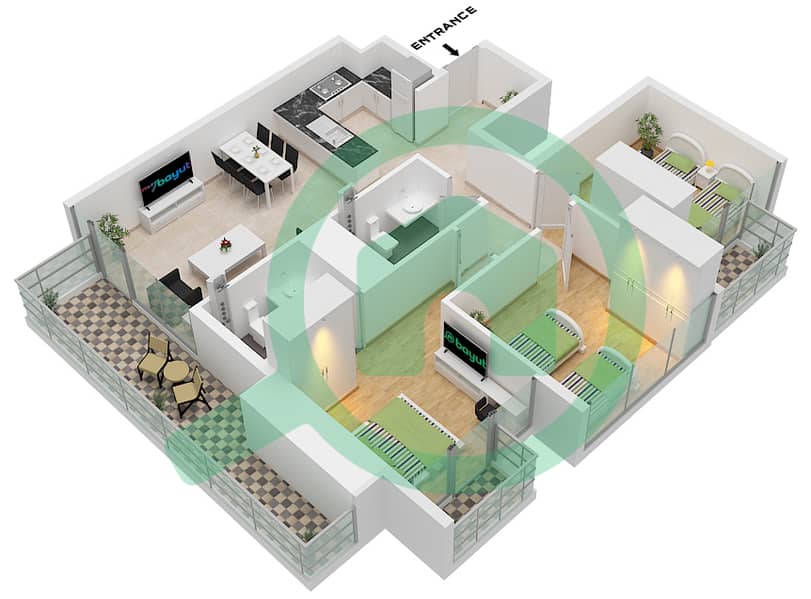 Vista 3 - 3 Bedroom Apartment Type A1 FLOOR 8-45 Floor plan Type A1 Floor 8-45 interactive3D