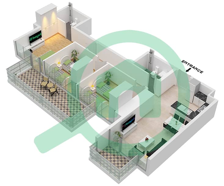 Vista 3 - 3 卧室公寓类型B FLOOR 7-45戶型图 Type B Floor 7-45 interactive3D