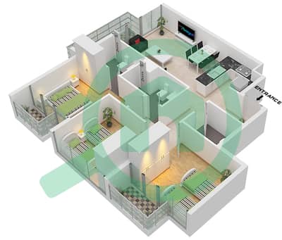 المخططات الطابقية لتصميم النموذج A2 FLOOR 7 شقة 3 غرف نوم - فيستا 3