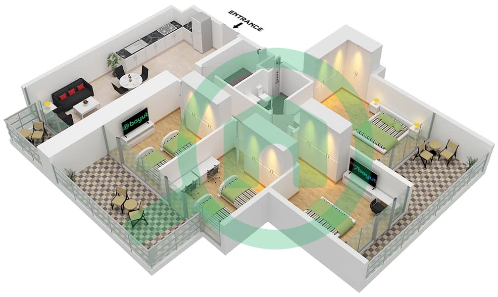 Vista 3 - 4 卧室公寓类型C2 FLOOR 7戶型图 Type C2 Floor 7 interactive3D