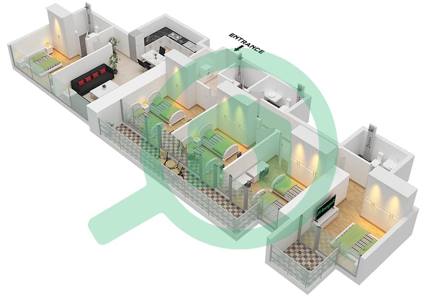 المخططات الطابقية لتصميم النموذج A FLOOR 45 شقة 5 غرف نوم - فيستا 3 Type A Floor 45 interactive3D