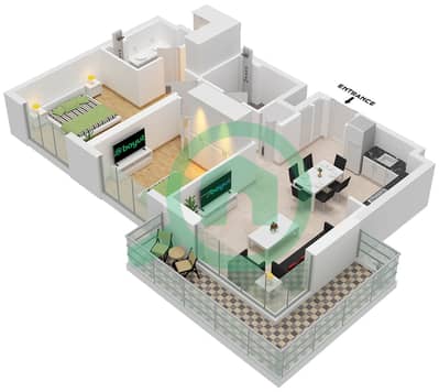 Greenside Residence Tower B - 2 Bedroom Apartment Type/unit 1A / UNIT 1 FLOOR 1-22 Floor plan