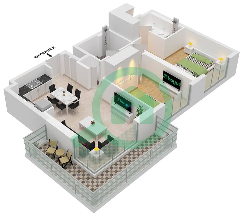 Greenside Residence Tower B - 2 Bedroom Apartment Type/unit 4B / UNIT 3 FLOOR PODIUM Floor plan Type 4B Unit 3 Floor Podium interactive3D