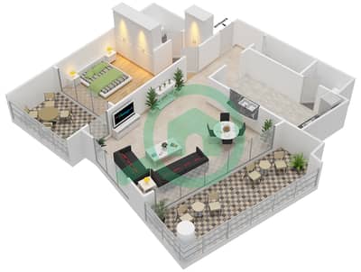المخططات الطابقية لتصميم الوحدة 2-3 شقة 1 غرفة نوم - برج سكاي فيو