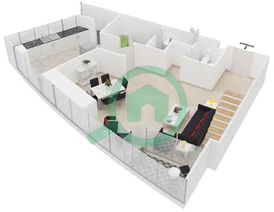 المخططات الطابقية لتصميم النموذج 3 شقة 2 غرفة نوم - خور الجميرا X1
