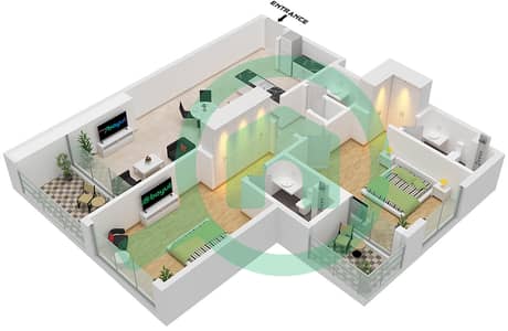 Jade Tower - 2 卧室公寓单位11  FLOOR 1戶型图