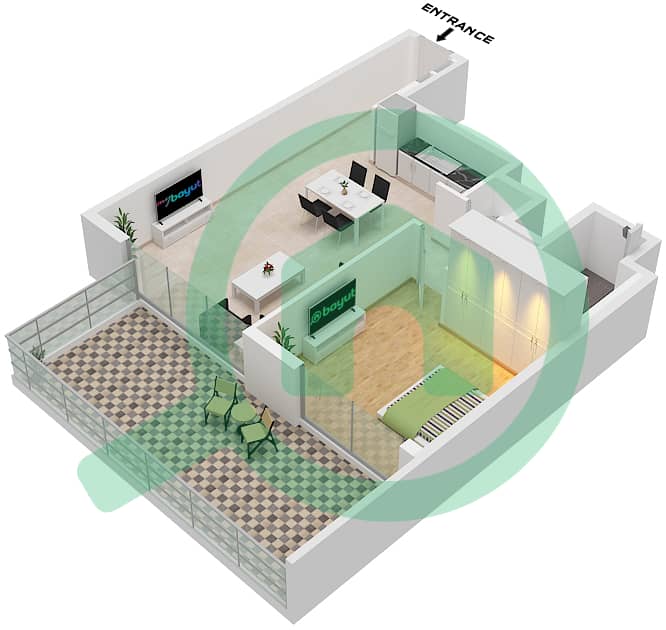 Блувотерс Бей - Апартамент 1 Спальня планировка Тип/мера 1A PROMENADE / UNIT 6 Type 1A Promenade Unit 6 Podium 1 interactive3D