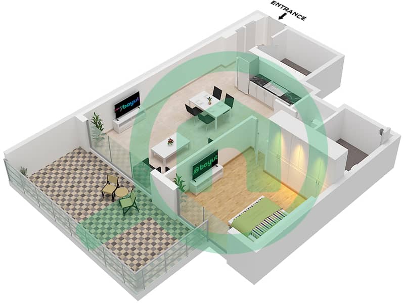 المخططات الطابقية لتصميم النموذج / الوحدة 2 PROMENADE / UNIT 4 شقة 1 غرفة نوم - بلوواترز باي Type 2 Promenade Unit 4 Podium 1 interactive3D
