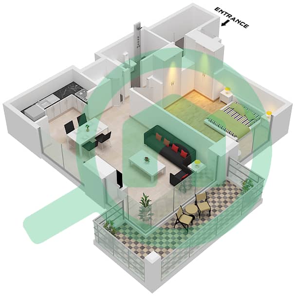 Блувотерс Бей - Апартамент 1 Спальня планировка Тип/мера 3 / UNIT 3 Type 3 Unit 3 Podium 2 interactive3D